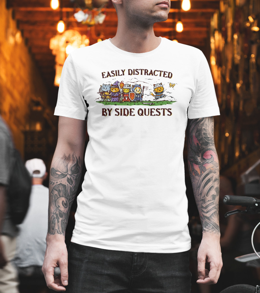 Easily Distracted by Side Quests Cats in Fantasy Costumes T-Shirt