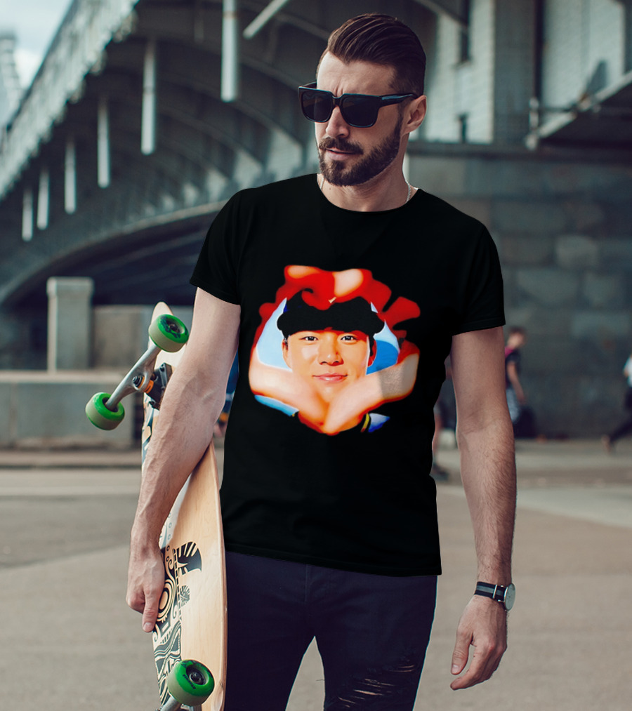 Yoshinobu Yamamoto Los Angeles Dodgers Heart Hand Photo T-Shirt