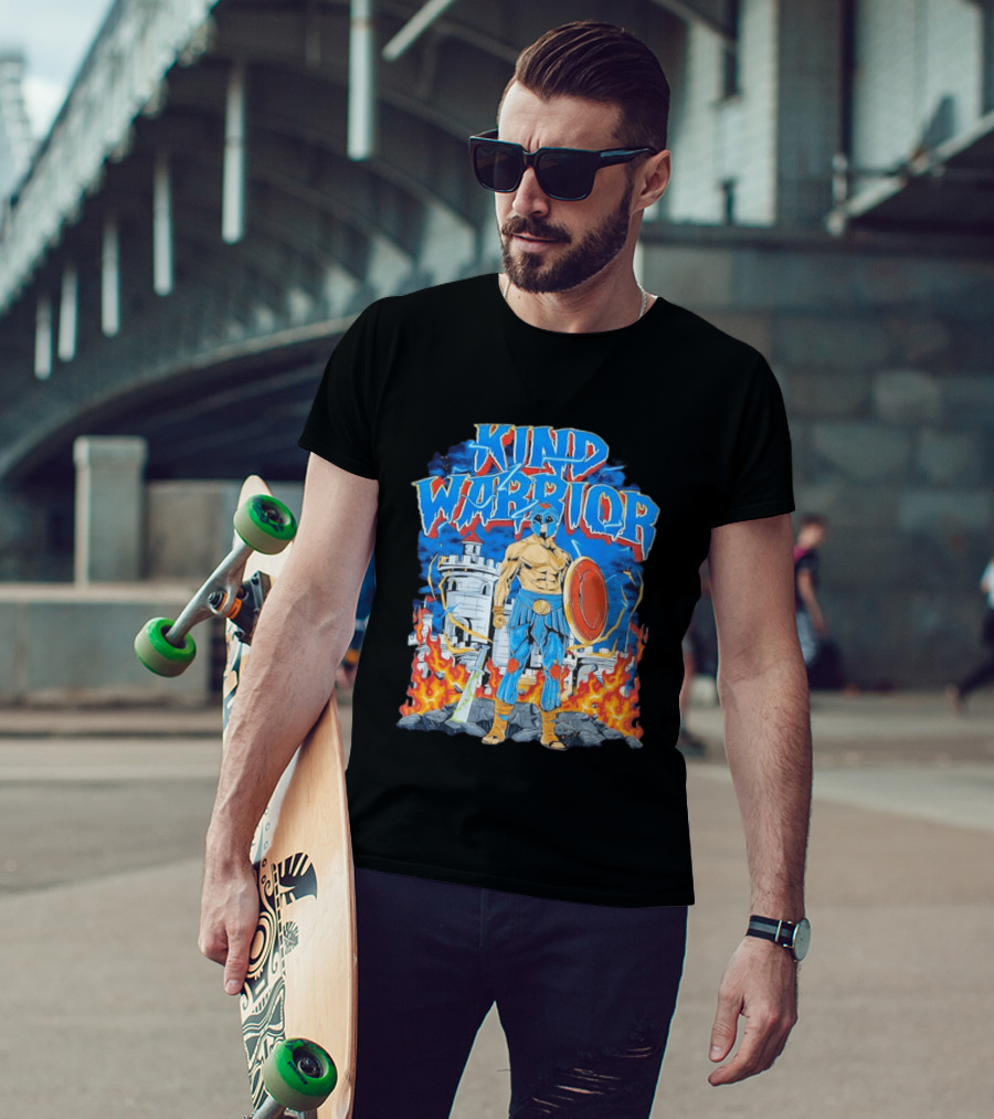 Kind Warrior Castle Flames Comic Hero T-Shirt