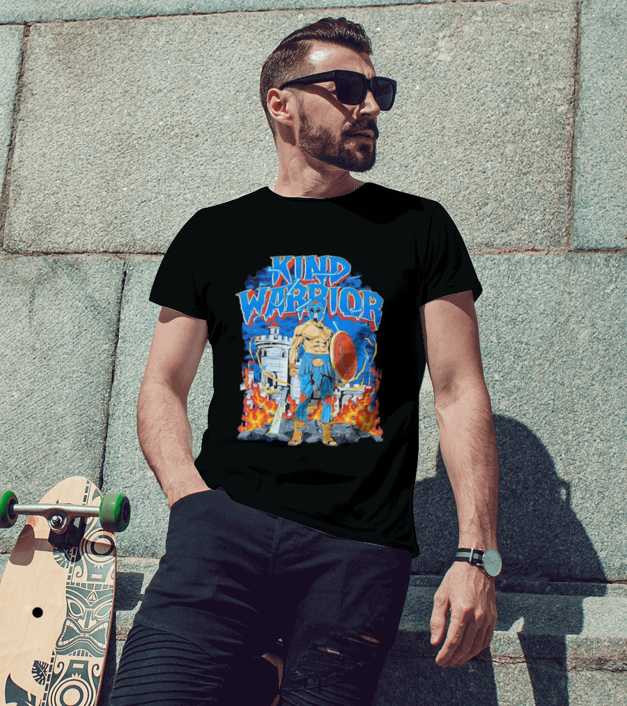 Kind Warrior Castle Flames Comic Hero T-Shirt
