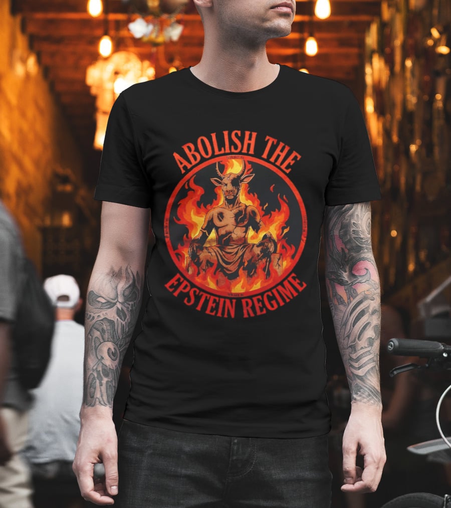 Abolish the Epstein Regime Goat Demon in Flames T-Shirt