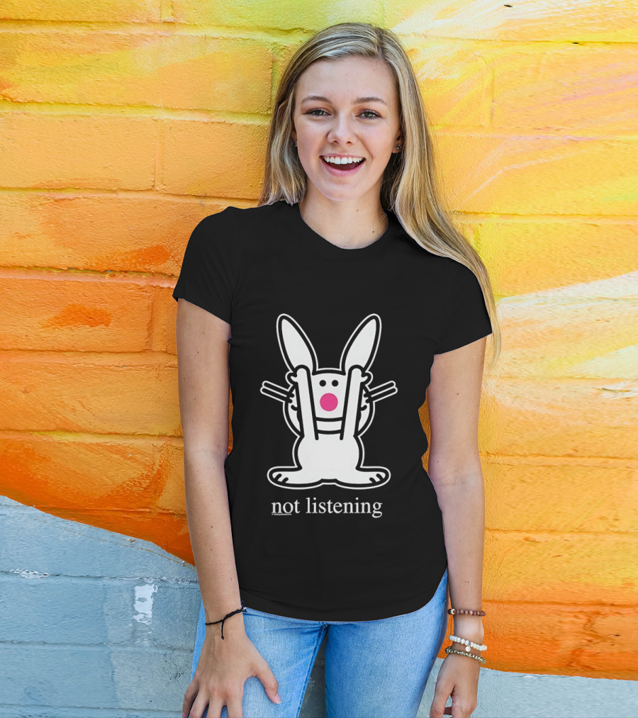 Bunny Not Listening Playful Ears Up Cartoon T-Shirt
