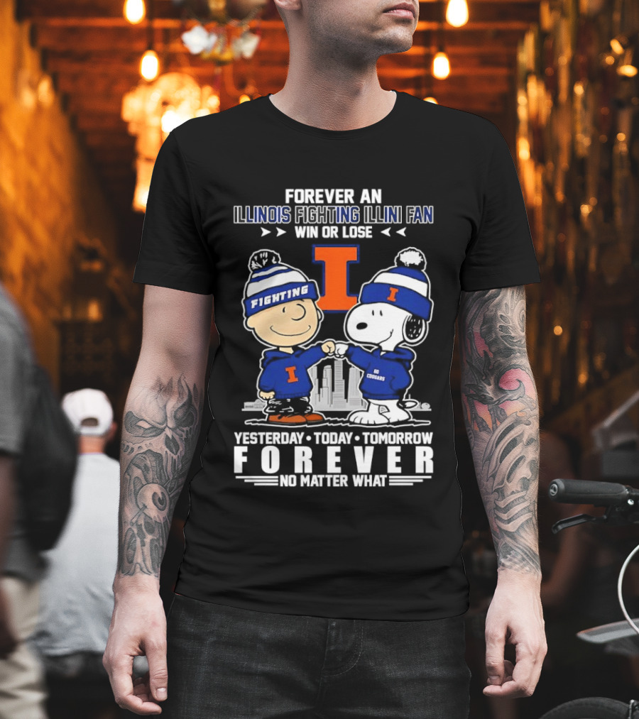 Illinois Fighting Illini Fan Snoopy Charlie Brown Forever Yesterday Today Tomorrow T-Shirt