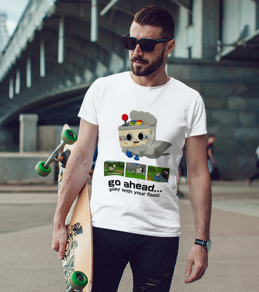 Go Ahead Play With Your Food Fun Cake Character Adventure Scenes T-Shirt