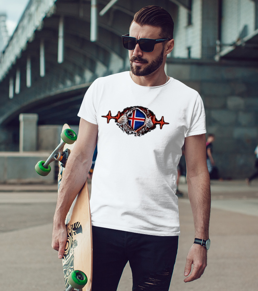 Iceland Heartbeat Flag Reality Glitch T-Shirt