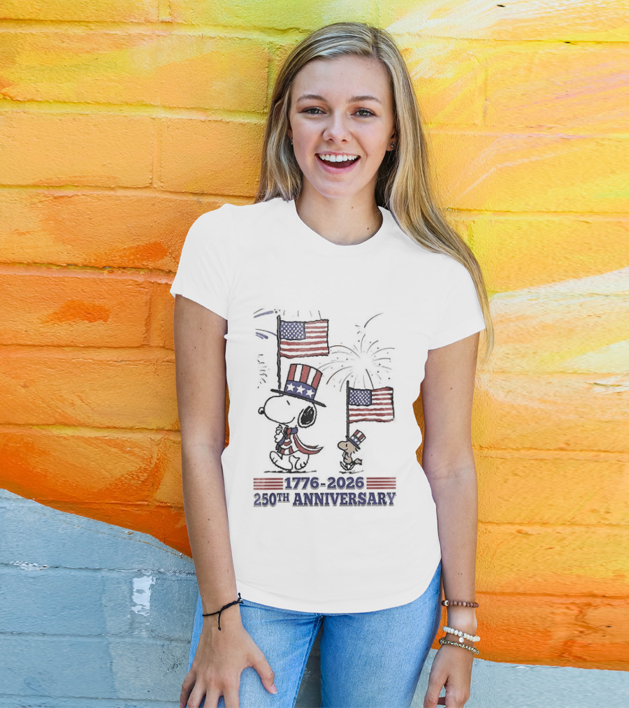 Snoopy 1776 2026 USA 250th Anniversary Celebration With Flags And Fireworks T-Shirt