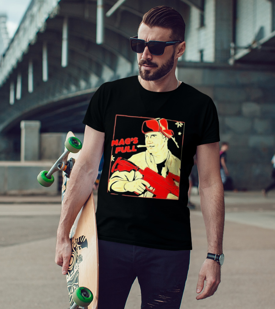 Mag's Full Armed Character With Red Cap And Gun T-Shirt