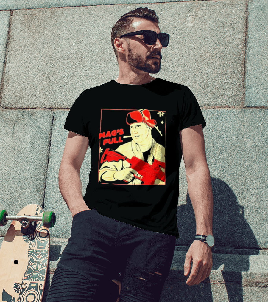 Mag's Full Armed Character With Red Cap And Gun T-Shirt