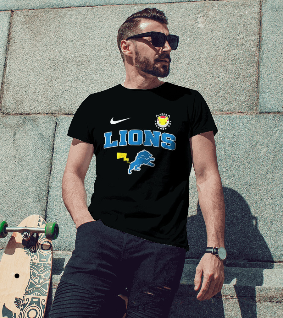 Nike Detroit Lions Pikachu Pokemon Day 2023 Anniversary T-Shirt