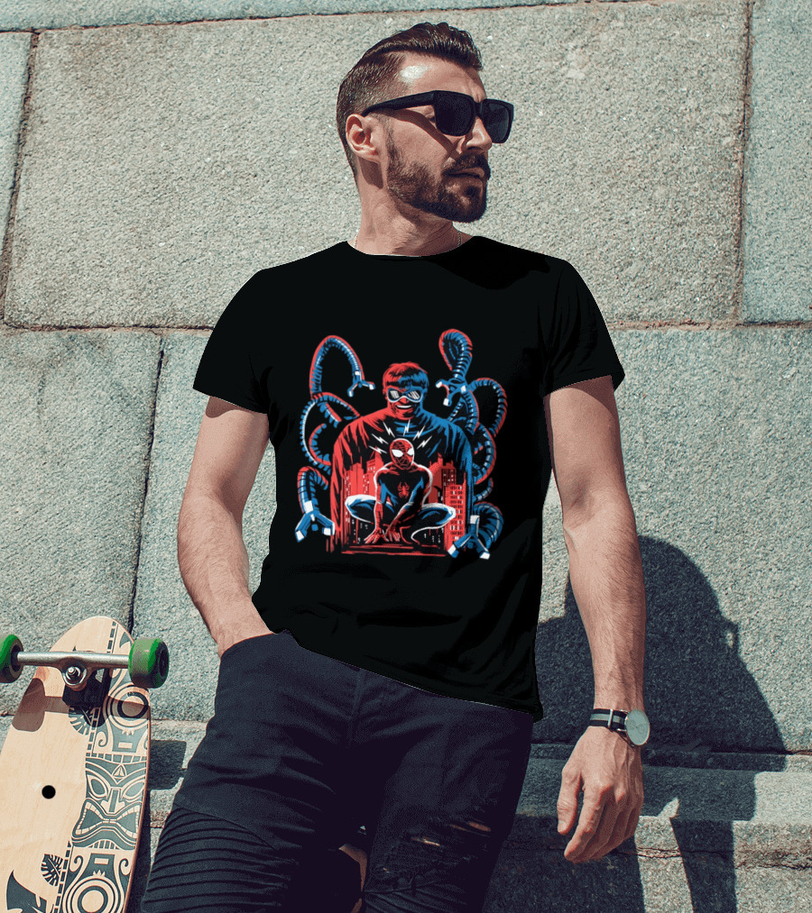 The Shadow Of The Octopus Spider Man And Doctor Octopus Cityscape Showdown T-Shirt
