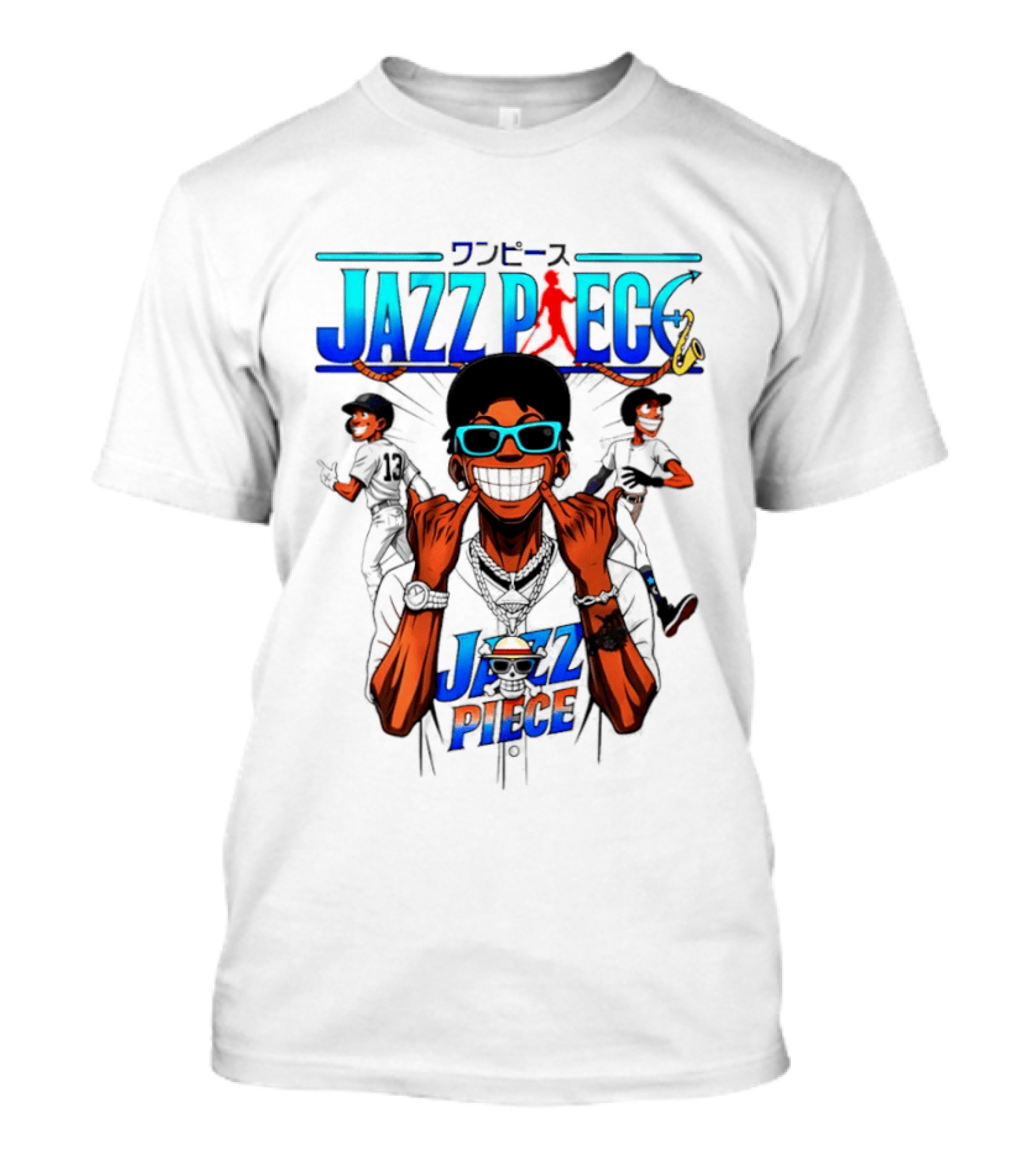 Jazz Piece Jolly Roger One Piece Hip Hop Urban Style Anime Fusion T-Shirt