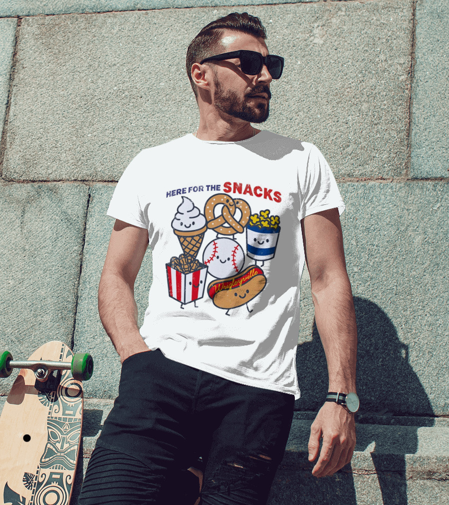 Here For The Snacks Wrigleyville Baseball Ice Cream Popcorn Hotdog Pretzel T-Shirt