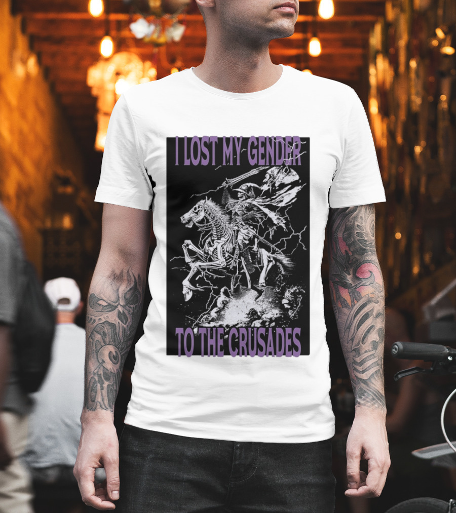 I Lost My Gender to the Crusades Skeleton Riding Horse Skeleton T-Shirt