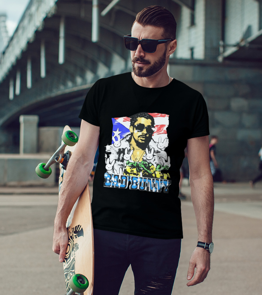 Bad Bunny Puerto Rican Flag Bunny Icon Latin Music T-Shirt
