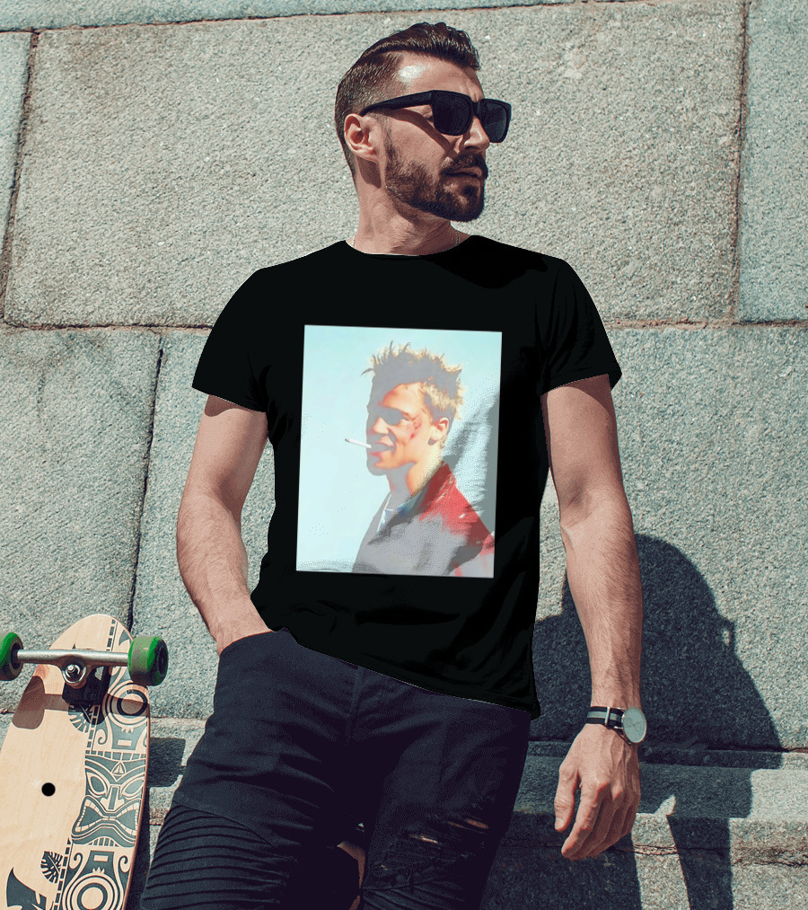 Brad Pitt Fight Club Smoking Tyler Durden Red Jacket Iconic Image T-Shirt