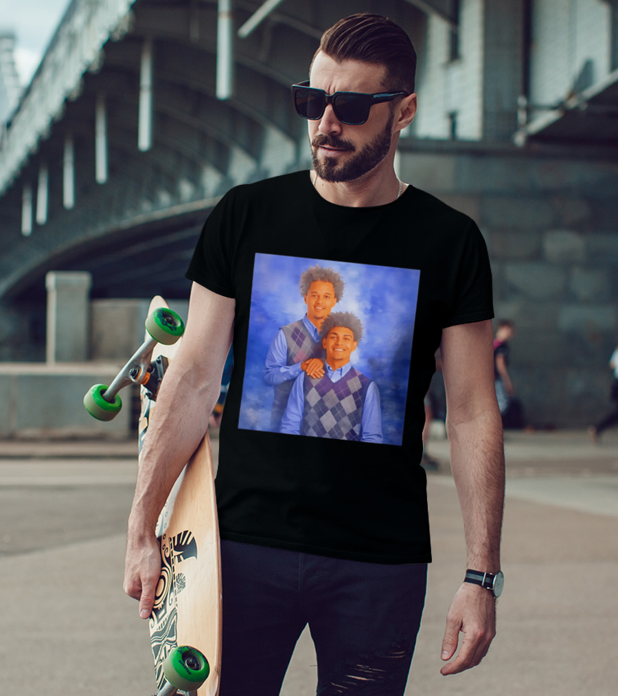 Brayden Burries Koa Peat Step Brothers Argyle Sweater Blue T-Shirt