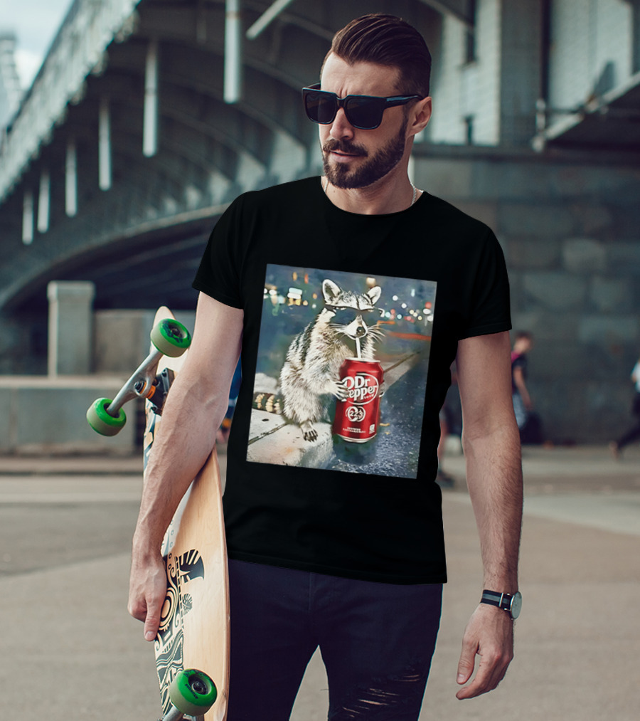 Raccoon Drinking Dr Pepper Meme Funny Soda Animal T-Shirt