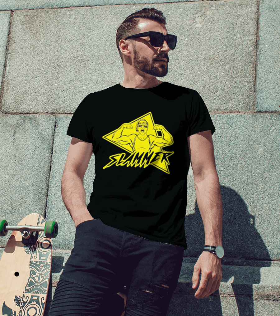 Slammer Muscle Man Headband Sunglasses Flexing Pose T-Shirt
