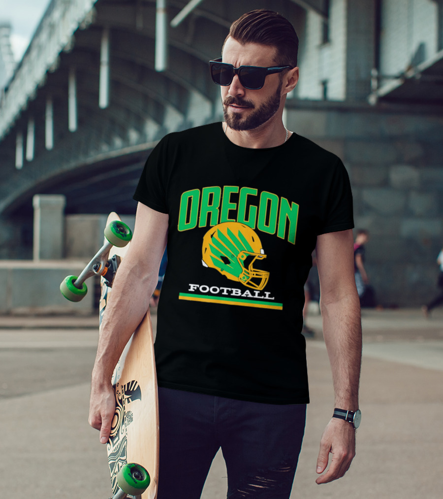 Oregon Football Green Yellow Helmet Iconic Team T-Shirt