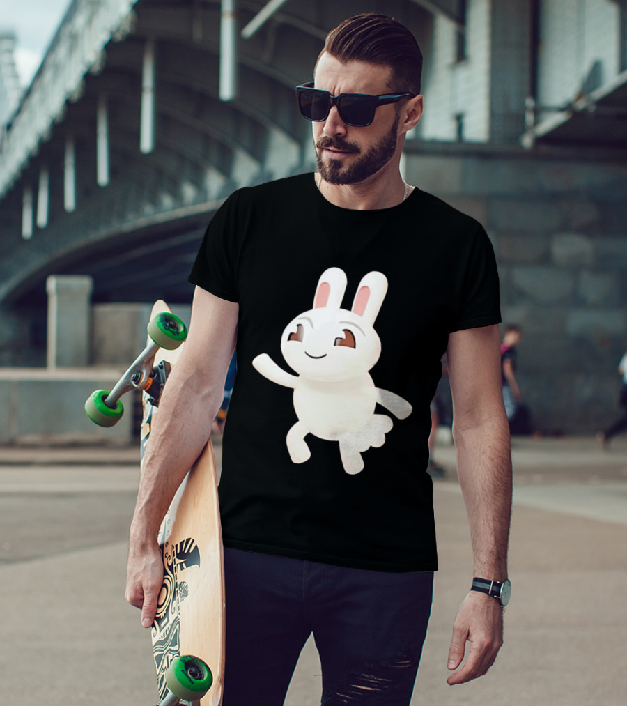 Cartoon Rabbit Waving Happy Bunny Character Cute Playful Pose T-Shirt