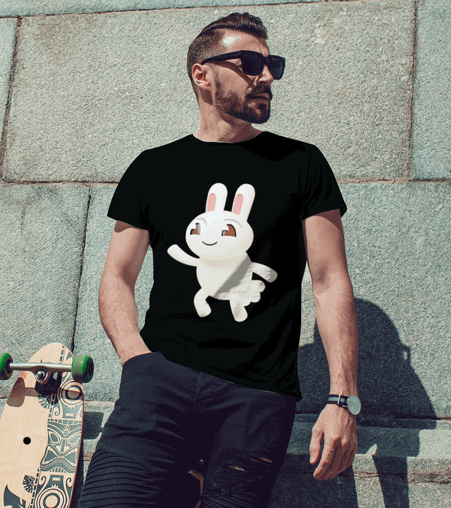 Cartoon Rabbit Waving Happy Bunny Character Cute Playful Pose T-Shirt