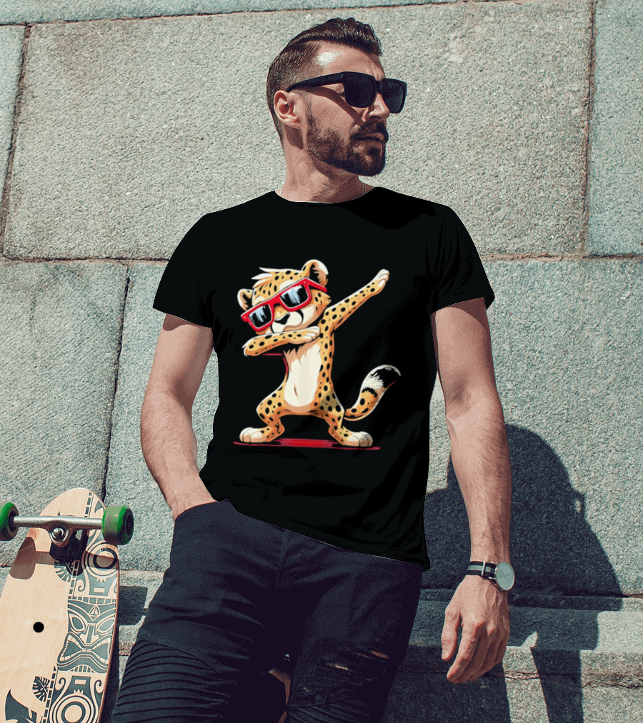 Cheetah Dabbing With Red Sunglasses Animal Pose T-Shirt