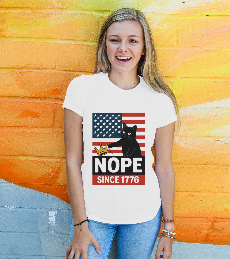 Nope Since 1776 Black Cat Anti MAGA Protest American Flag T-Shirt