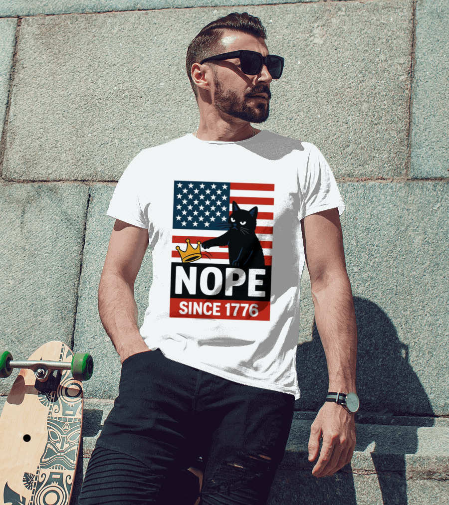 Nope Since 1776 Black Cat Anti MAGA Protest American Flag T-Shirt