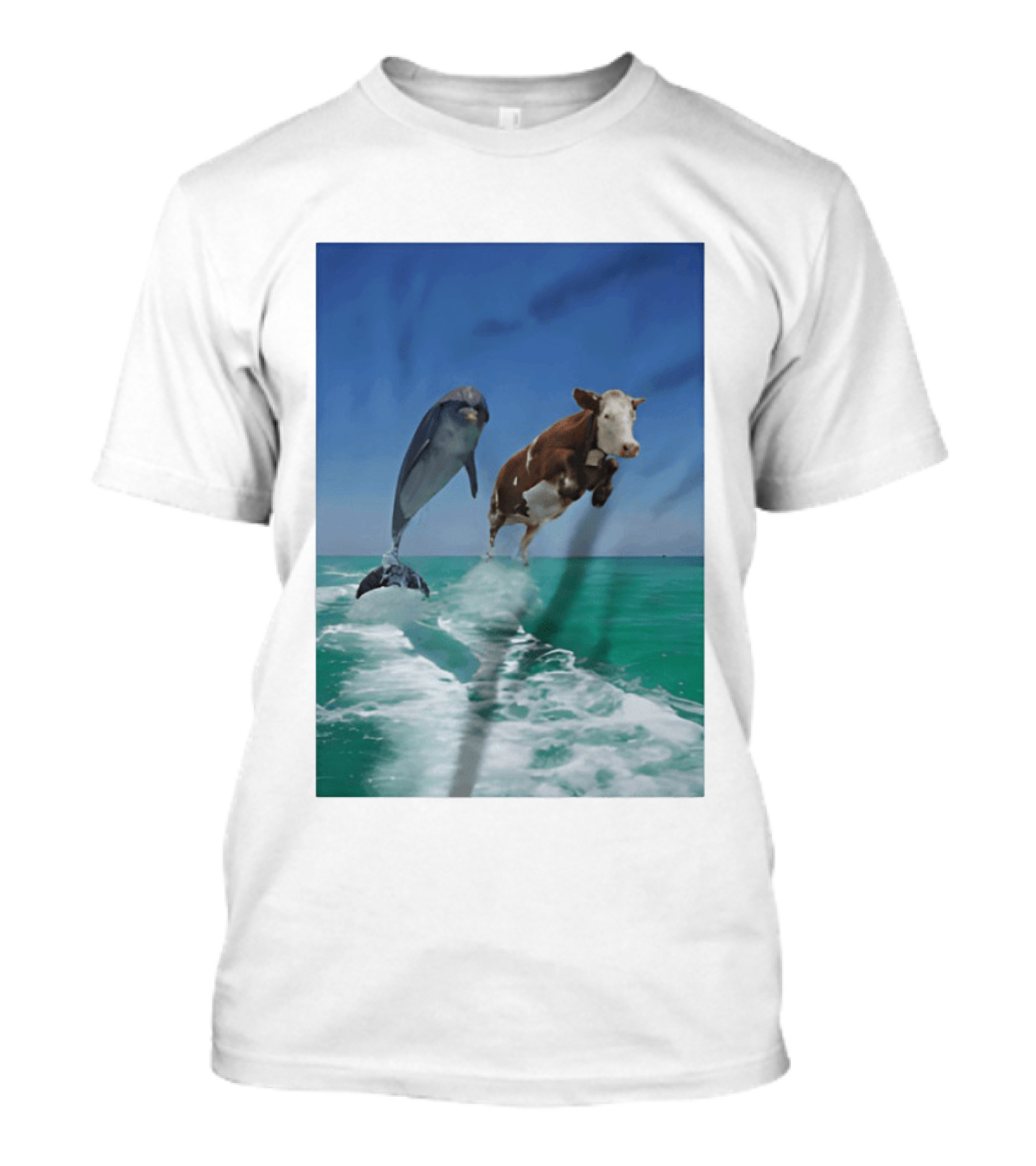 Cow And Dolphin Jumping Out Of Water Ocean Adventure T-Shirt