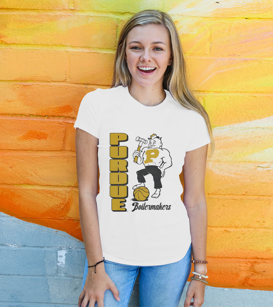 Purdue Boilermakers Basketball Hammer 1970s Retro Team T-Shirt