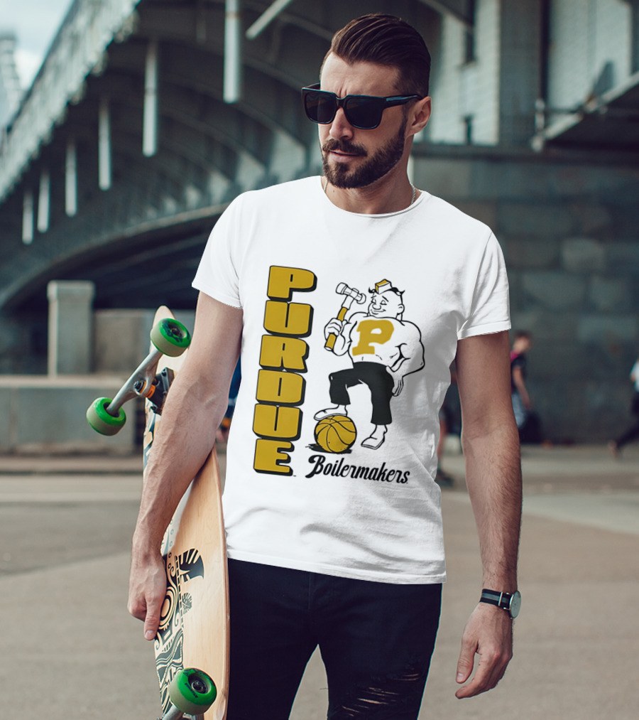 Purdue Boilermakers Basketball Hammer 1970s Retro Team T-Shirt