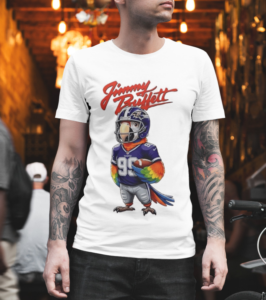 Jimmy Buffett Baltimore Ravens Parrot Jersey Number 99 Football T-Shirt