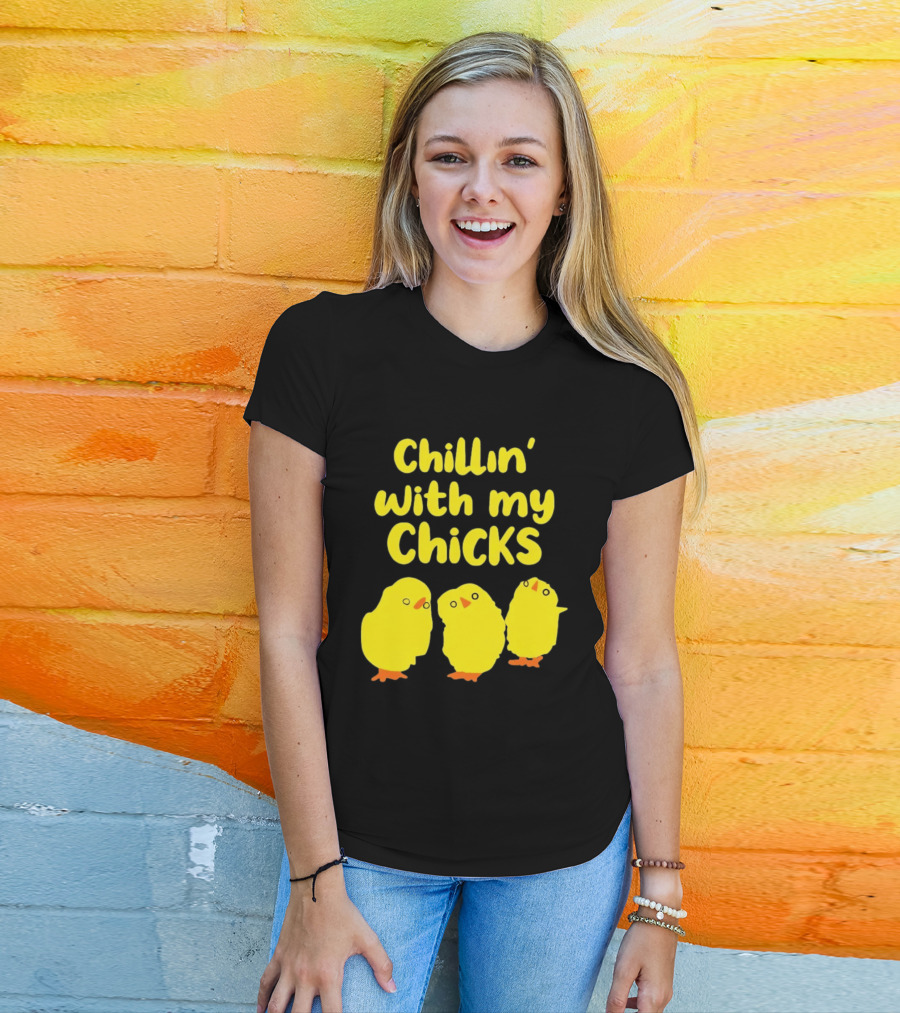 Chillin' With My Chicks Cute Yellow Cartoon Birds T-Shirt