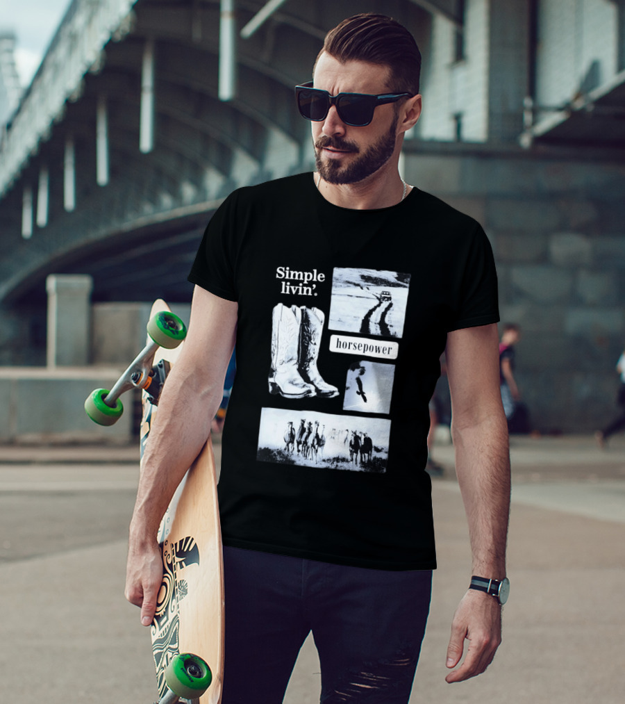 Country Roads Cowboy Boots Horsepower Rustic Horse Scene T-Shirt