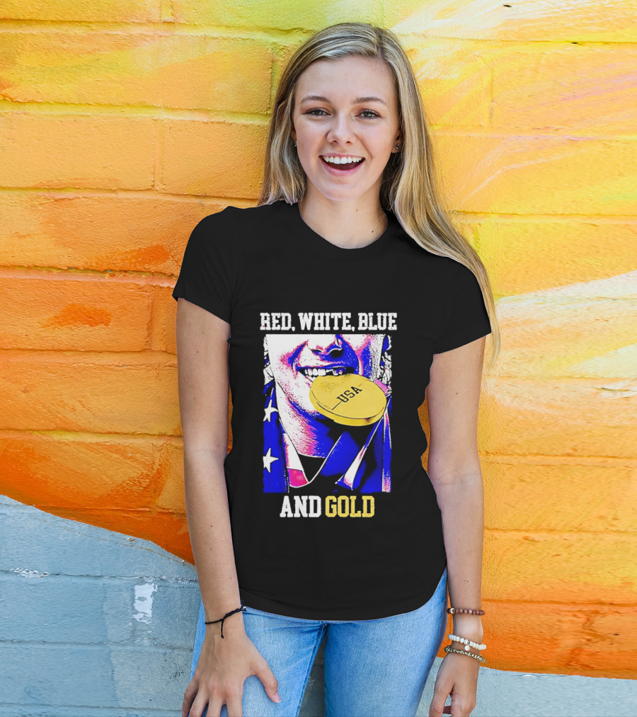 Red White Blue And Gold USA Hockey 2026 Winter Olympics Jack Hughes T-Shirt