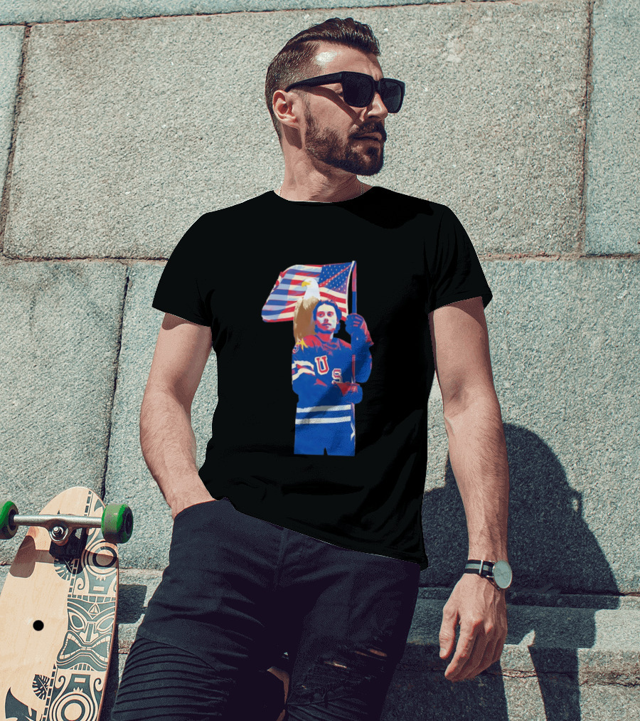 USA Hockey Jack Hughes American Flag Bald Eagle T-Shirt