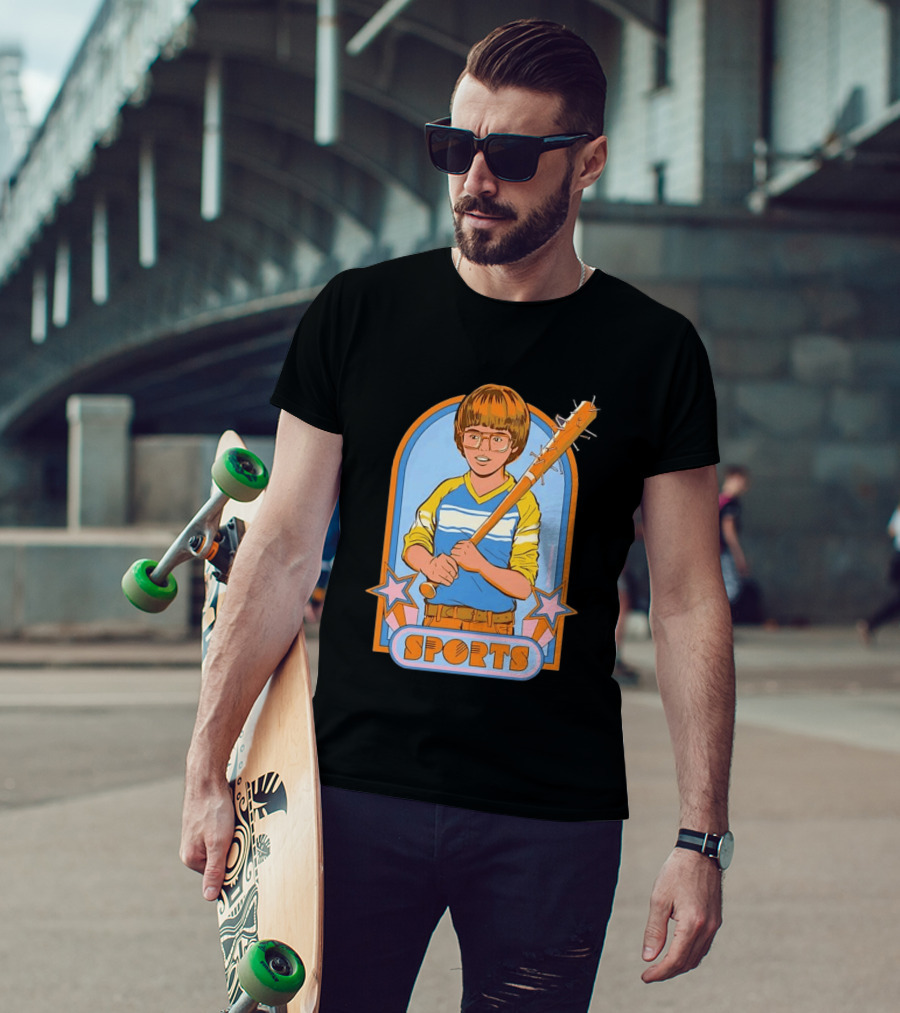 Steven Rhodes Retro Sports Baseball Bat Boy With Glasses T-Shirt