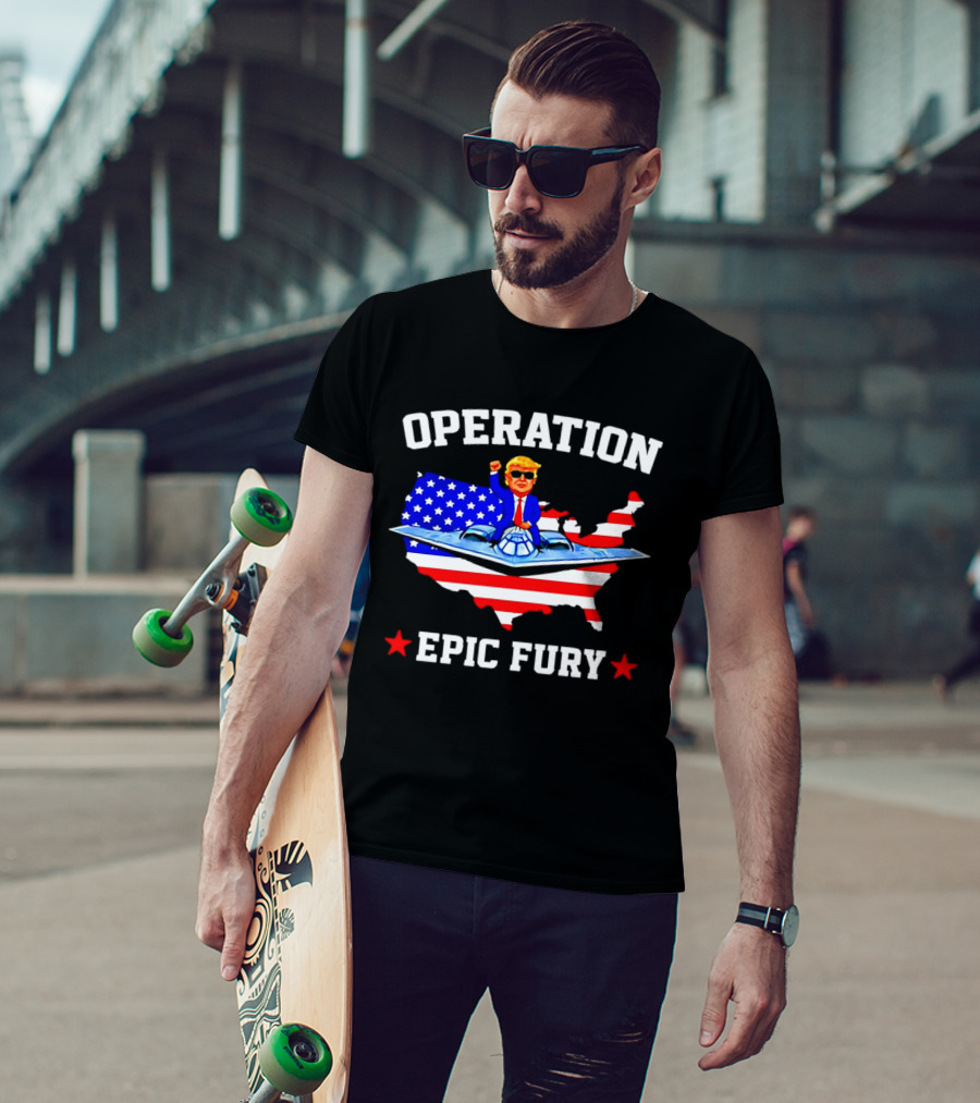 Operation Epic Fury Trump Fighter Jet USA Map T-Shirt