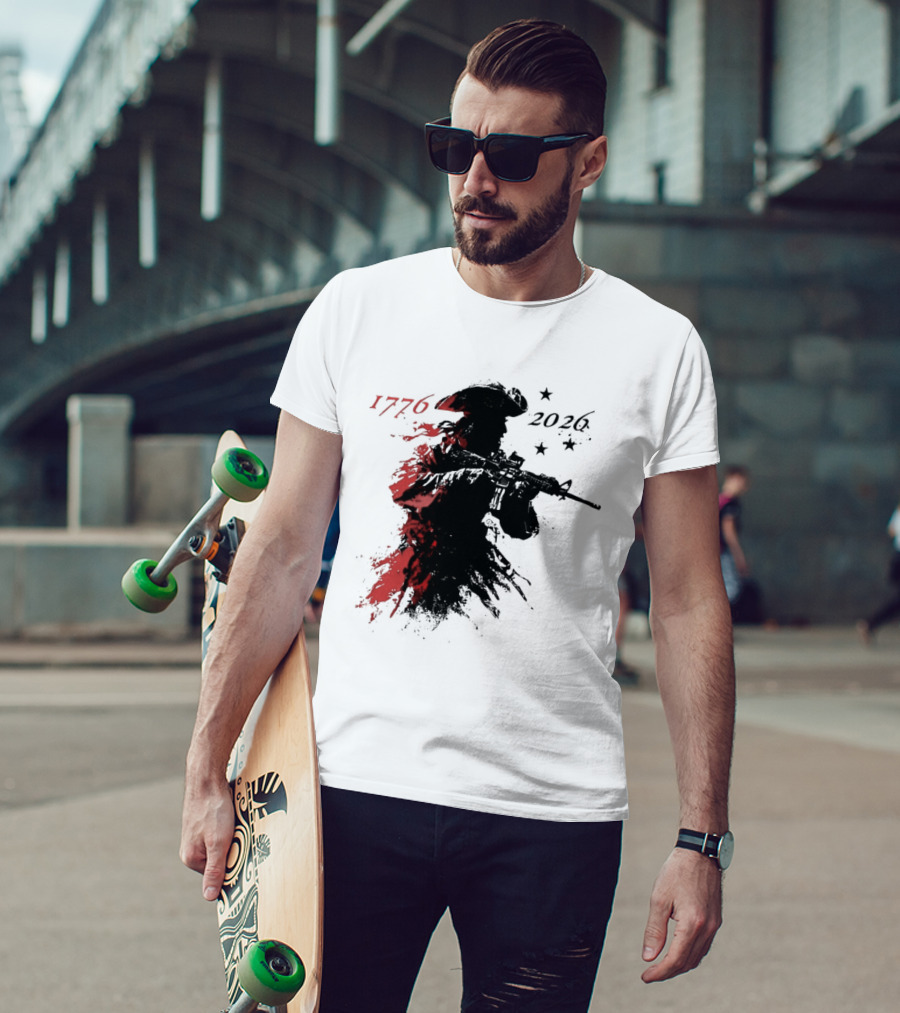 Patriotic Soldier 1776 2026 Black And Blood Rifle Painting T-Shirt