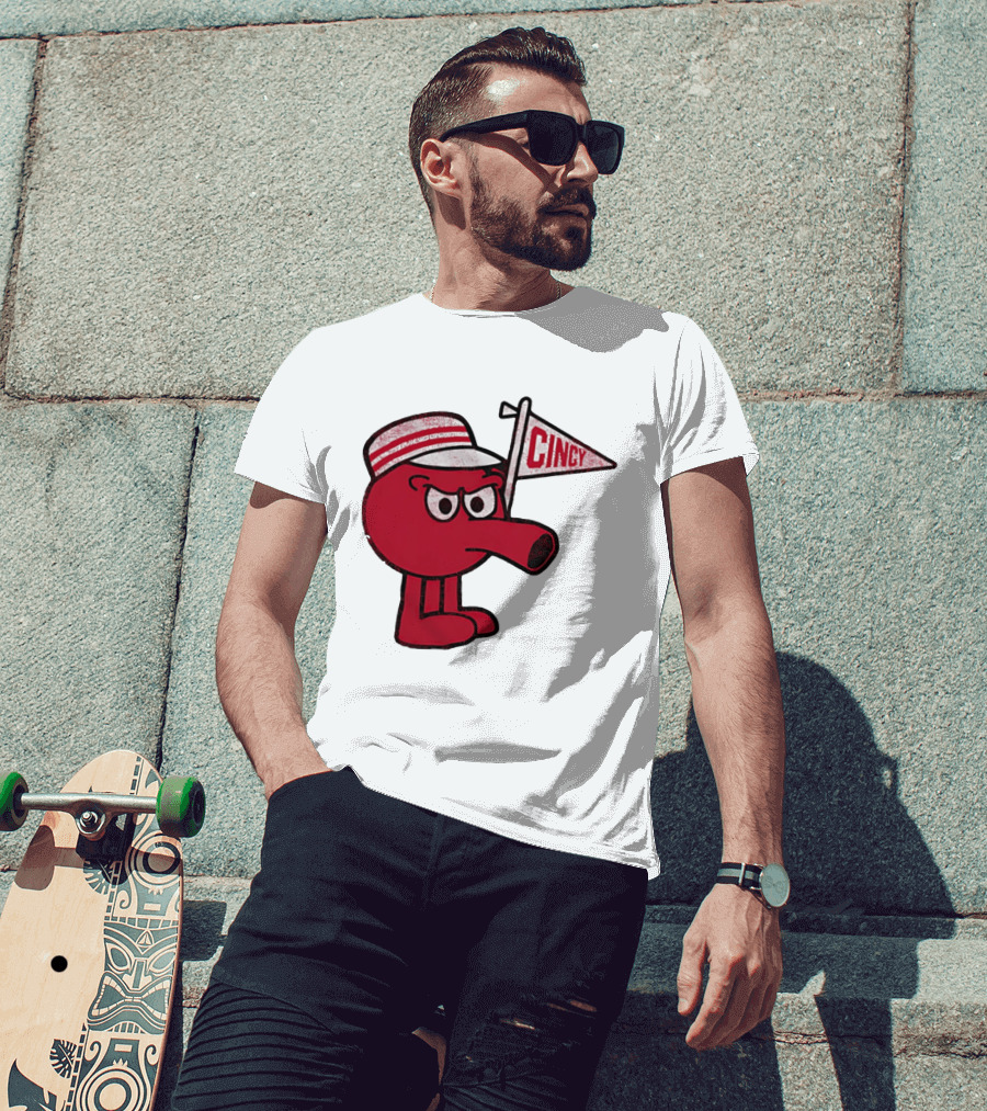Redbert Cincinnati Reds Queen City Cincy Flag 8 Bit T-Shirt