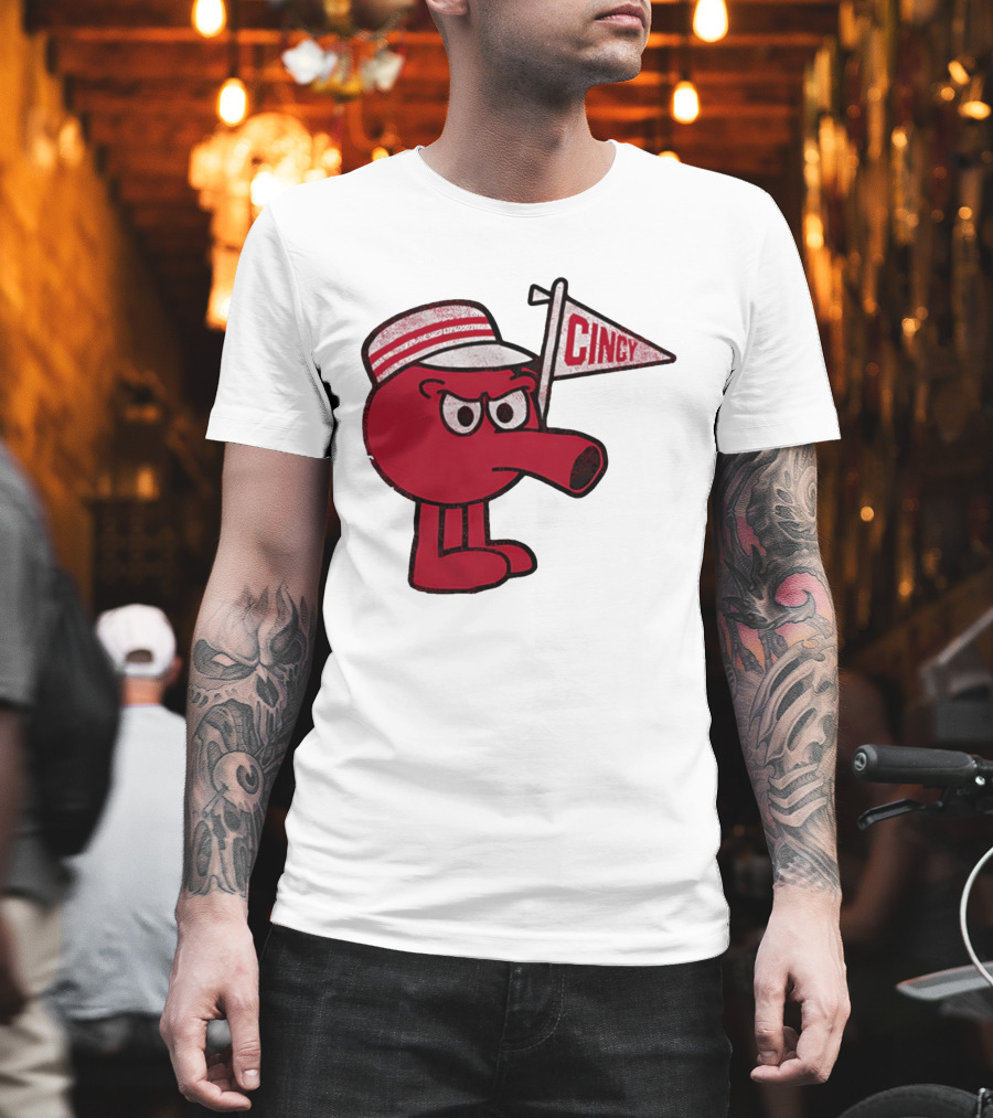 Redbert Cincinnati Reds Queen City Cincy Flag 8 Bit T-Shirt