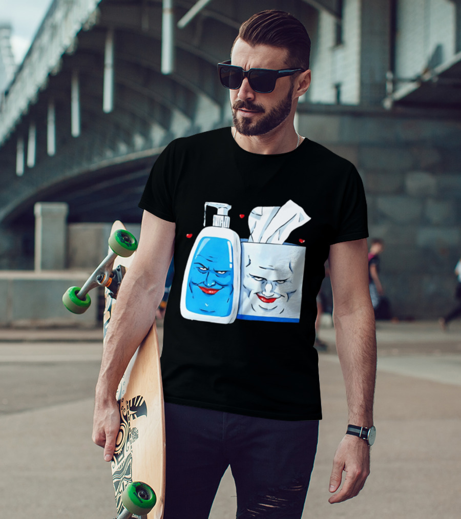 Smiling Blue Lotion Bottle And Tissue Box Meme With Red Lips And Hearts T-Shirt