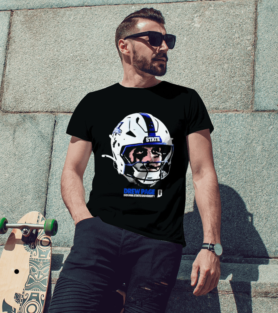 Drew Page Indiana State University Football Helmet Big Head T-Shirt