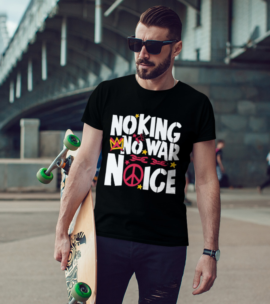 No King No War No ICE Peace Symbol Red Crown Yellow Stars T-Shirt