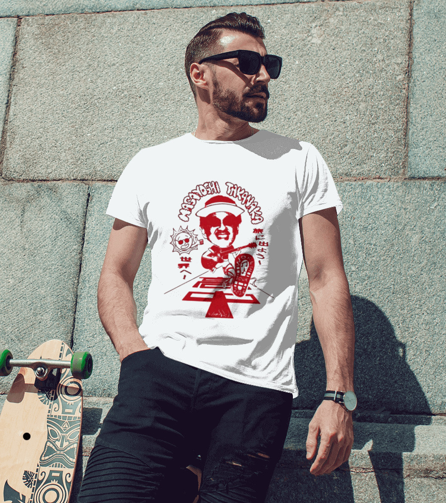 Masayoshi Takanaka Super Takanaka World Tour 2026 Caricature Art Red And White T-Shirt