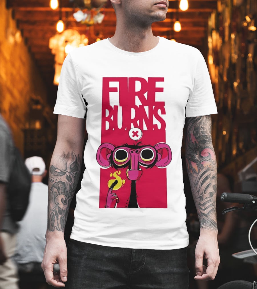 FIre Burns Monkey with Burning Hand T-Shirt