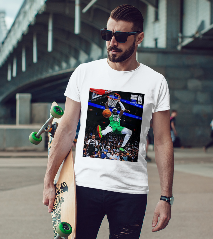 Neemias Queta Boston Celtics Dunk Action Photo With PIMCO At NBA Game T-Shirt