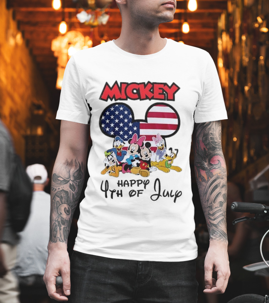 Mickey Mouse Happy 4th Of July Disney Celebration With American Flag And Characters T-Shirt