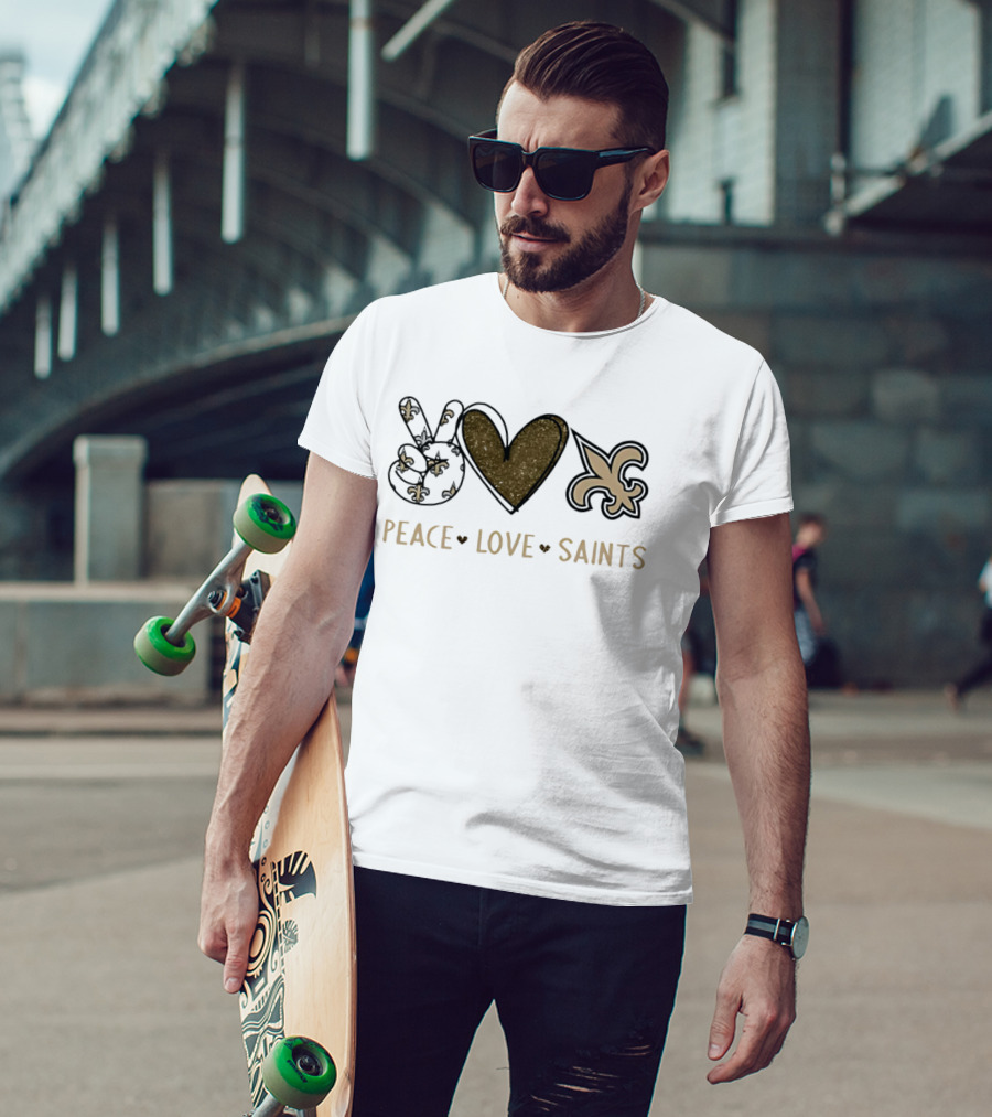 Peace Love Saints Fleur De Lis Symbol New Orleans Saints Football Team T-Shirt