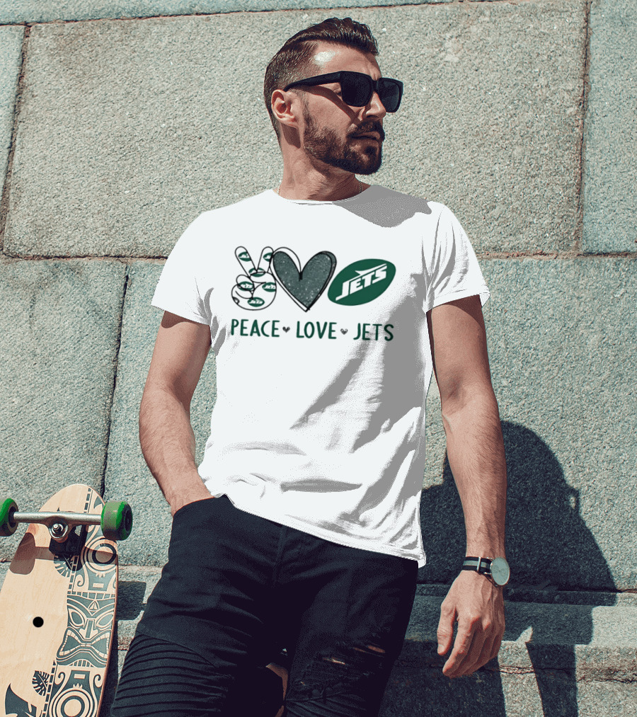 Peace Love New York Jets Hand Sign Heart T-Shirt